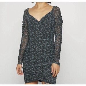Hollister Mini Dress Small Floral Mesh Y2K Indie Fairy Whimsy Ruched Bodycon